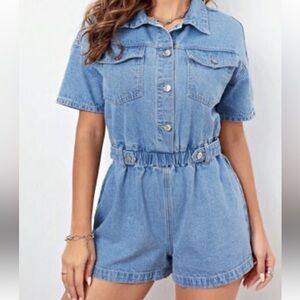 Blue Denim One Piece Romper with Elastic Waist Size Medium New with tags